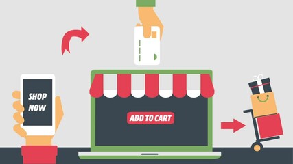 E-commerce Shopping: Online Cart Checkout and Order Delivery Illustration - Powered by Adobe