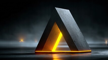 Yellow and Grey Angular Abstract Object on Dark Background - Futuristic 3D Geometric Design with Soft Lighting and Dynamic Shadows for Digital Rendering and Technology Concepts