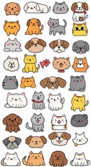 Cute Cartoon Cats and Dogs Sticker Sheet