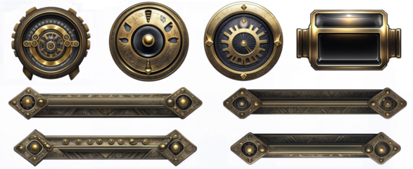 Vintage Steampunk UI Kit – Control Dials, Levers, and Brass Panels