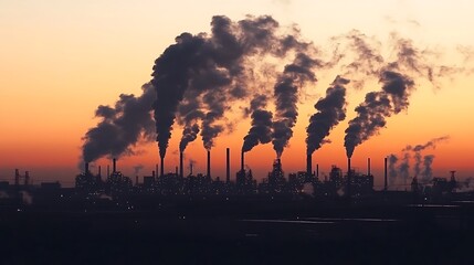  An industrial area with factories emitting greenhouse gases into the air