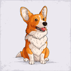 Hand drawn red Pembroke Welsh corgi, small sized, low-set, intelligent, strong, and sturdy herding dog sitting