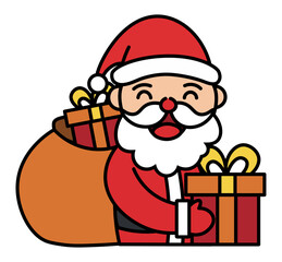 Cartoon Santa Claus with gifts illustration