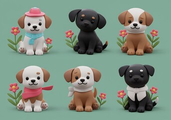 Obraz premium Cute Cartoon Puppy Collection, 3D Render
