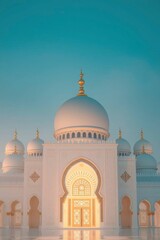Obraz premium Sheikh Zayed Mosque Architecture with White Domes and Golden Light