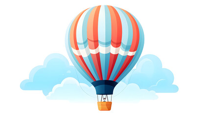 Obraz premium Aerial view of a vibrant hot air balloon flying among the clouds with transportation car on the ground