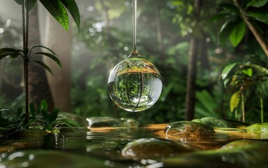 Naklejka premium Splashes of water from a falling drop in nature, symbolizing life’s essence and vitality on Earth