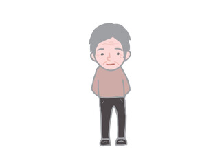 Illustration of a full-body figure of a gray-haired elderly man standing