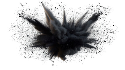 Abstract explosion of dark smoke and light pixels on a white background