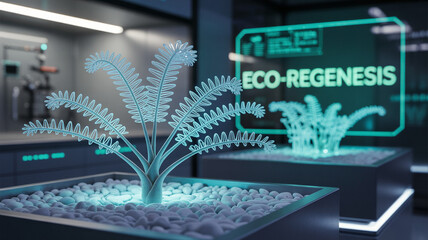 Futuristic tech plant growing environmental concept