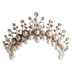 Handcrafted Pearl Tiara With Small Gemstones Isolate isolated on a transparent background. High quality PNG, commercial use.