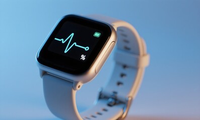 Modern Fitness Tracker Displaying Heart Rate and Oxygen Monitoring on Blue Gradient Background with Sleek Design