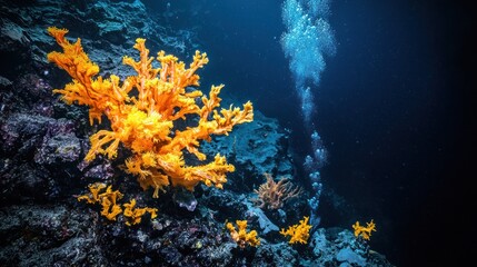 Fototapeta premium A deep-sea hydrothermal vent releasing steam