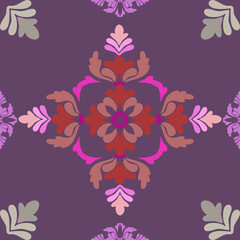 Vintage Purple Floral Damask Seamless Vector Pattern, Mystic Lavender Baroqoue Seamless Pattern. 
