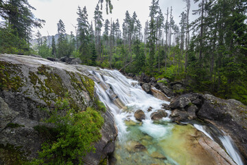 Long waterfall of Cold Stream (Dlhy vodopad Studeneho potoka) in High Tatras mountains, Slovakia