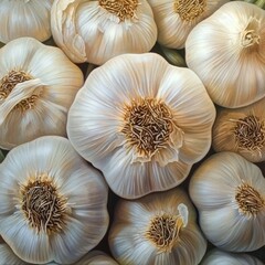 Garlic heads zoomed in