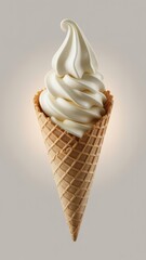 A delicious vanilla ice cream cone with a swirl of rich chocolate offers a sweet and cold summer refreshment
