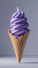 Cold and sweet vanilla ice cream in a wafer cone is a delicious summer dessert