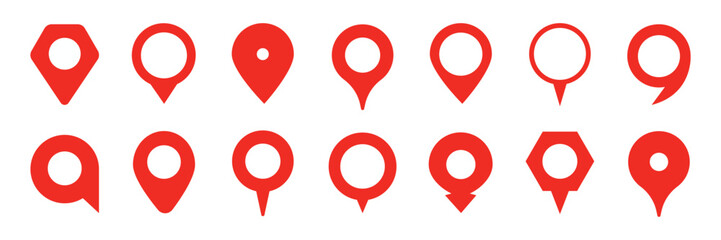 Collection of red map pin vector icon. Marker location icon set