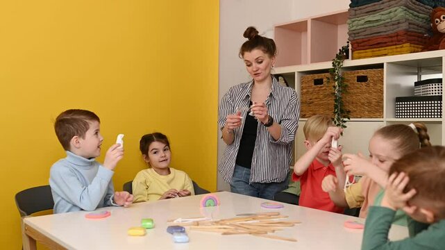 Creative children's art class with engaged learning