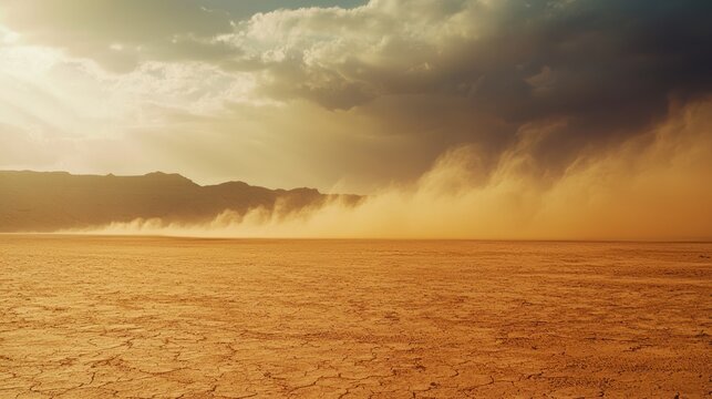 A dust storm rolling across an arid plain