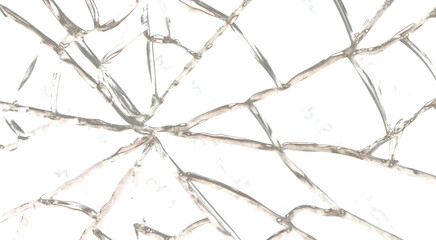 A close up of a shattered glass surface with a bright and white background and visible cracks 