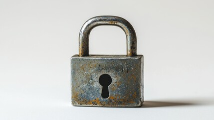 Naklejka premium Old, rusty padlock against a bright white background