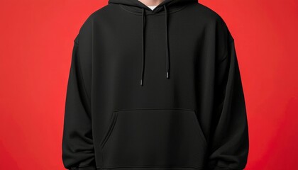Black hoodie mockup against red