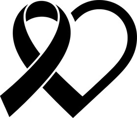 Cancer ribbon embracing heart in minimalist unity