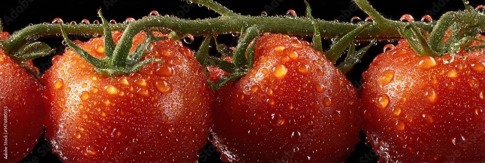 Aufkleber close-up view of ripe tomatoes adorned with dew emphasizing freshness and quality in a natural setti