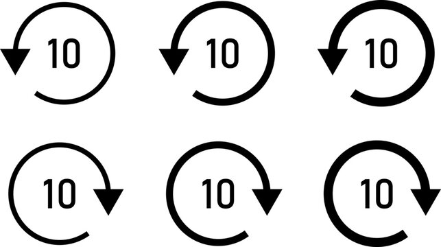 10 seconds backward and fast forward button. Round repeat and next buttons. Player playback elements. Circle arrow icon. Replay or next symbol

