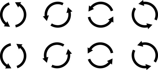 Circle arrow icon set. Curve sign. Black long up arrow icons. arrow pointing upward. Rotation arrows icons
