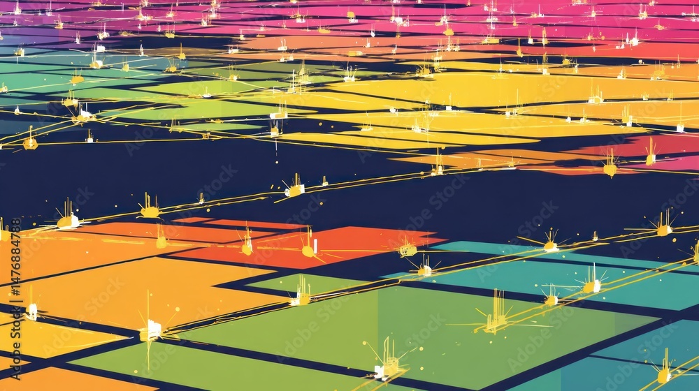 Poster Abstract Colorful Geometric Landscape with Bright Splashes and Lines Vibrant Artistic Background Design