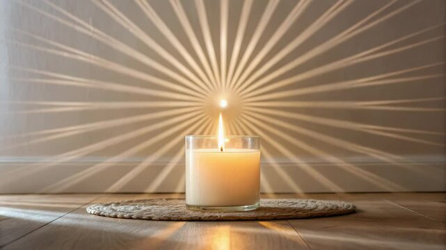 Feng shui and Spiritual Concept ,Glowing Candle Light Creates Warmth and Relaxation in Home Decor with Beautiful Rays and Shadows