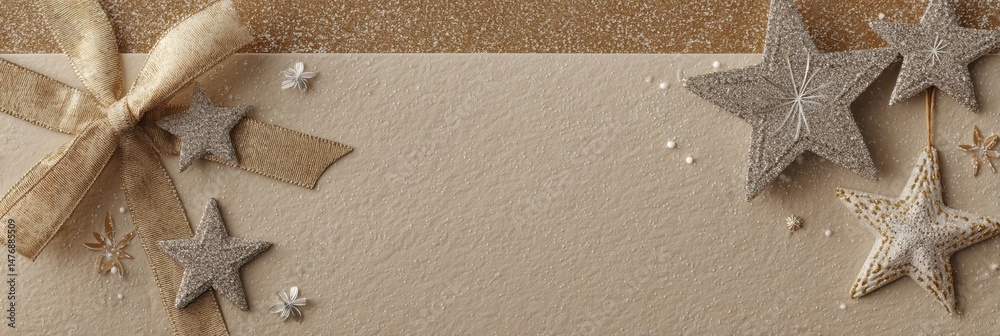 Poster Decorative Stars With a Stylish Bow Complementing a Textured Background in Warm Light and Shadow