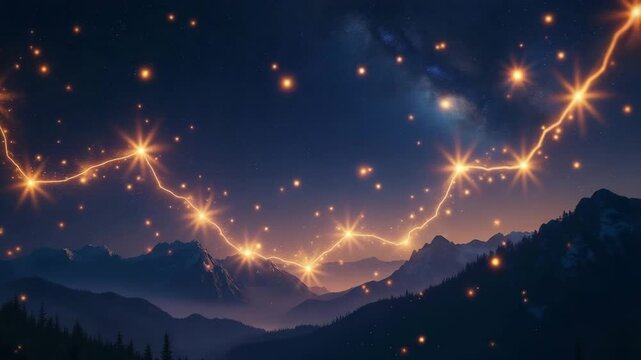 Feng shui and Spiritual Concept ,Magical Night Sky Stars and Constellations Over Majestic Mountains in Stunning Landscape