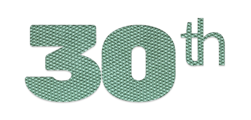 Green knitten‑texture “30th” ordinal number isolated on transparent background, perfect for thirtieth‑anniversary invitations, milestone birthday designs, banners, marketing graphics and greeting card