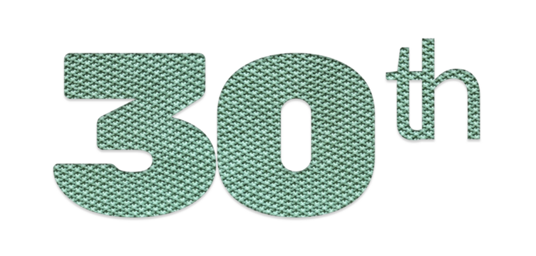 Green knitten‑texture “30th” ordinal number isolated on transparent background, perfect for thirtieth‑anniversary invitations, milestone birthday designs, banners, marketing graphics and greeting card - Powered by Adobe