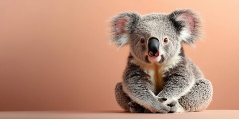 Naklejka premium Adorable koala sitting calmly against a soft peach background.