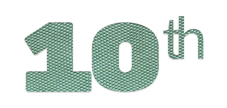 Green knitten‑texture “10th” ordinal number isolated on transparent background, ideal for milestone designs, tenth‑anniversary invitations, birthday celebrations, banners, marketing graphics and greet