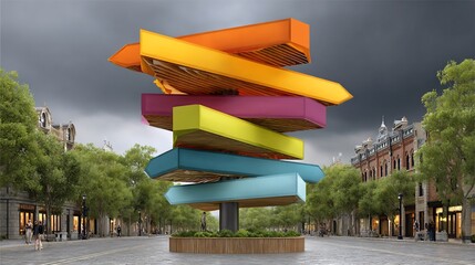 Colorful architectural signage structure