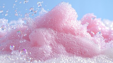 Fototapeta premium Pink foam mountain bubbles against a light blue sky