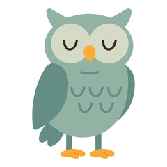 Cute sleepy cartoon owl with closed eyes. Flat vector illustration on white background.