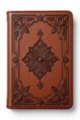 Elegant Brown Leather Notebook with Intricate Floral Embossing and Decorative Design