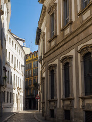 Historic buildings along via Lupetta in Milan, Italy