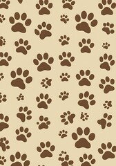 Fototapeta premium Brown Paw Print Pattern on Beige Background