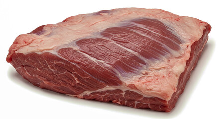 A raw and uncooked large cut of beef ready for cooking or culinary preparation