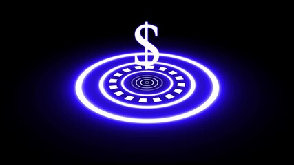 Display blue color neon hologram, Hologram display animation on black background.. Display neon hologram scan hologram display technology concept. Animated radar Hud, Radar screen animation and dolar 