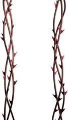 Rose vines with sharp thorns. Prickly vine elements isolated. Prickly vines frame for stories. 3D rendering