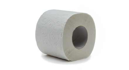 Fototapeta premium Clean white roll of toilet paper isolated on white background with delicate embossed pattern